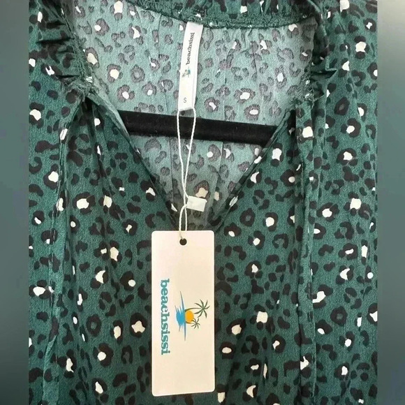 NWT Beach Sissi Sleevless Mini Dress in Green Leopard Print Size Small - Picture 2 of 12